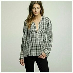 J. Crew NWT Silk Dressed-up Plaid 🤍🩶🖤 Drapey Blousanna Plaid Tunic SZ 6